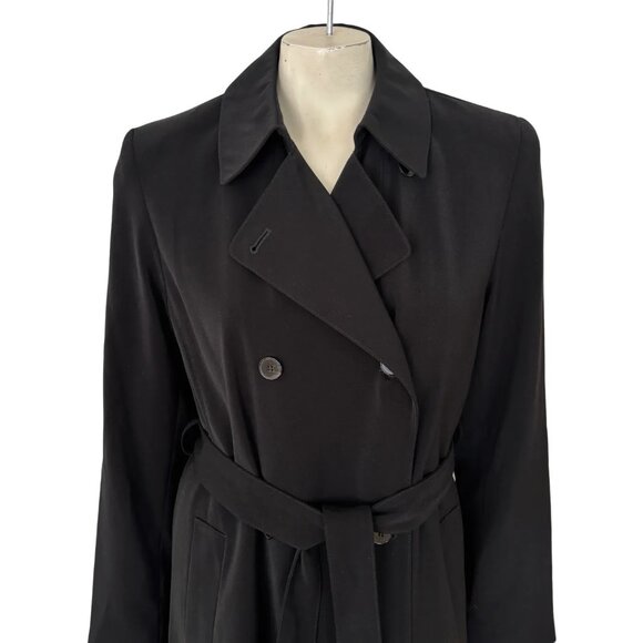 NWT GALLERY Water Repellent Double Breasted Belted Trench Coat in Black SZ 8 - Picture 4 of 14